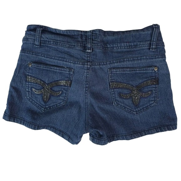 Hip Jeans USA Demin Booty Shorts Size 9 Embroidered Y2K Fashion Bling Stretch - Picture 1 of 11